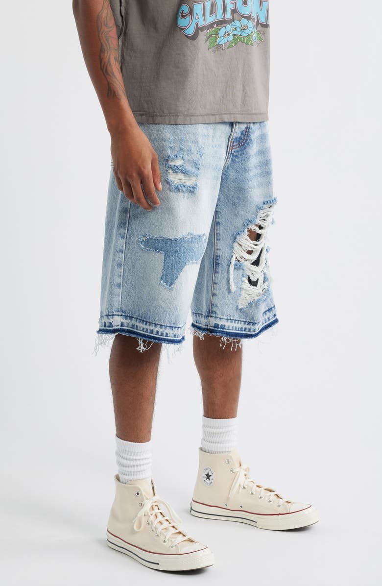 DIET STARTS MONDAY Rip & Repair Denim Shorts, Alternate, color, Indigo