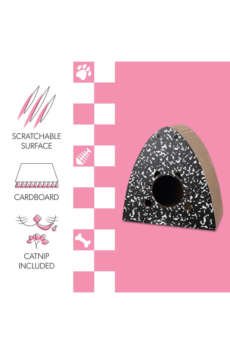 The Licker Store Koko Cardboard Triangle Cat Cave Scratcher with Catnip, Alternate, color, Black/White