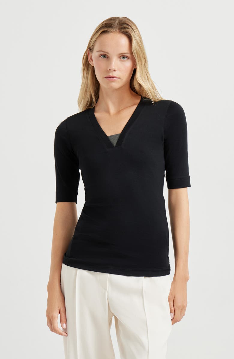 Brunello Cucinelli Ribbed jersey T-shirt, Alternate, color, Black