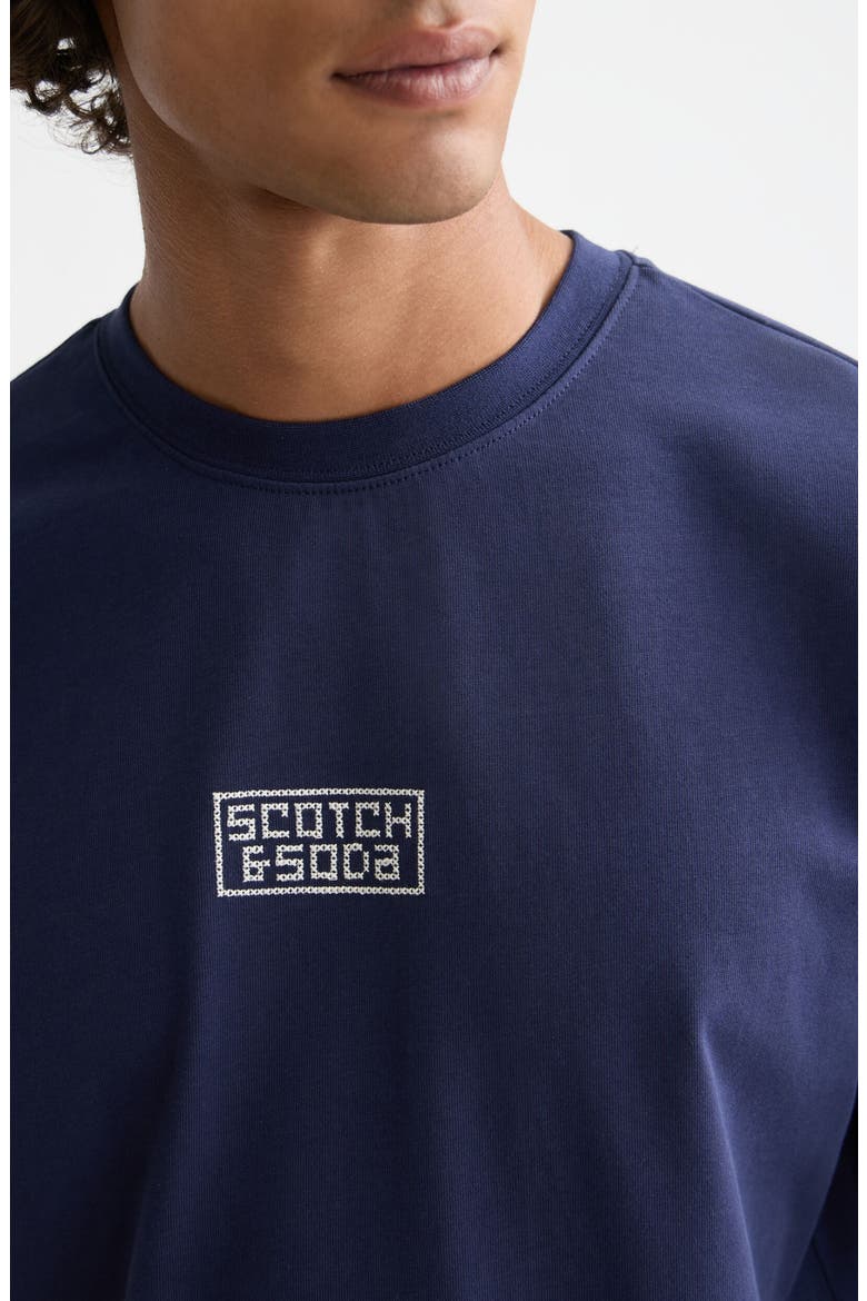 Scenic Cross Stitch Embroidered Cotton Graphic T-Shirt, Alternate, color, PEACOAT