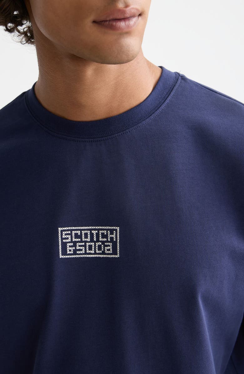 Scotch & Soda Scenic Cross Stitch Embroidered Cotton Graphic T-Shirt, Alternate, color, Peacoat