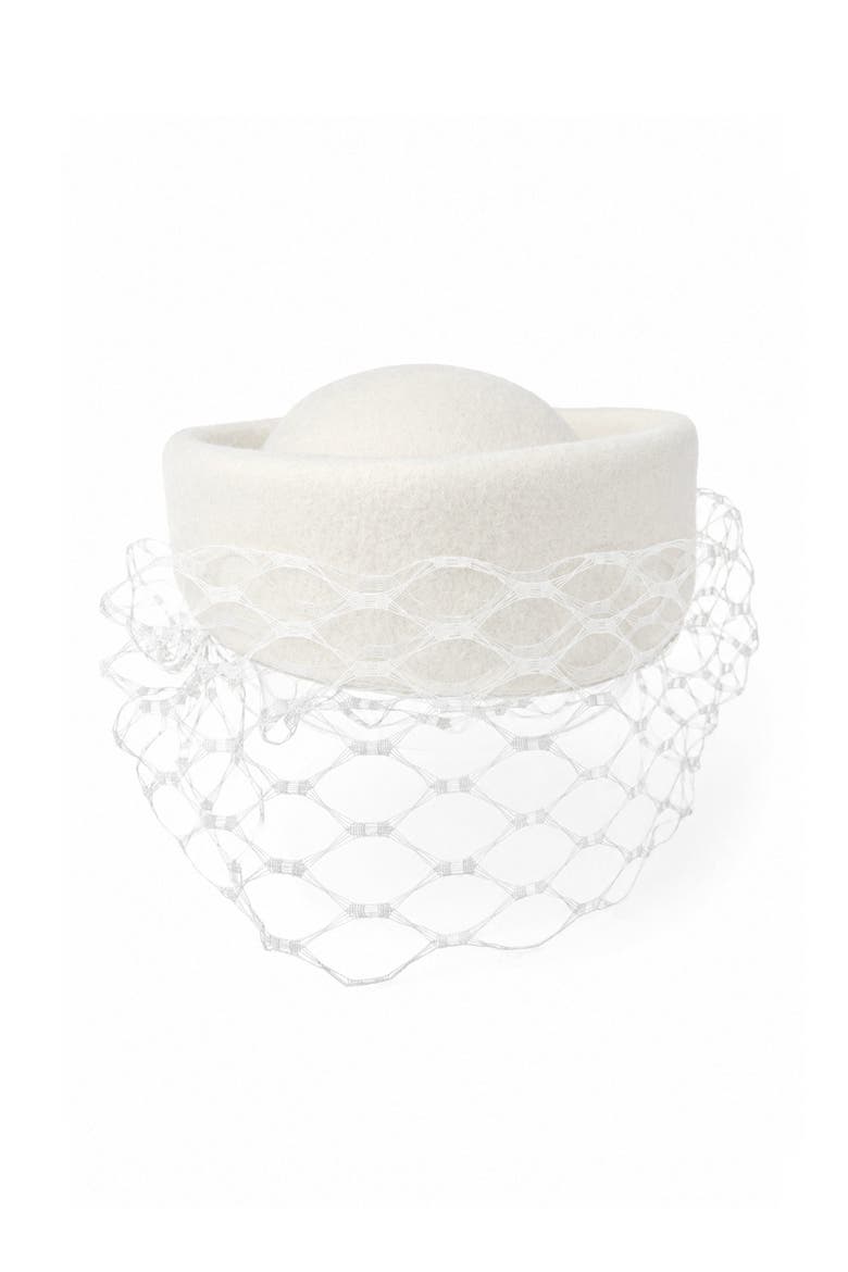 Kahon Pillbox Fascinator Hat with Cage Veil, Alternate, color, White