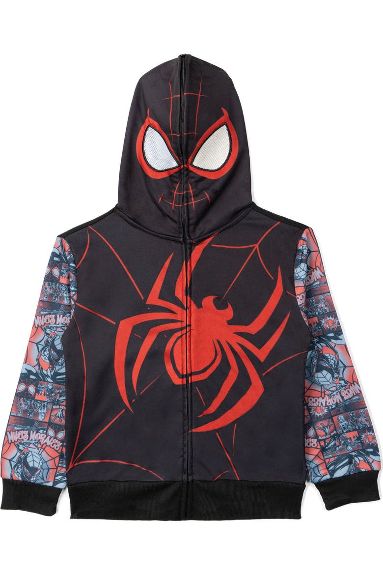 Spider-Verse Miles Morales Fleece Zip-Up Hoodie, Alternate, color, Black Miles Morales
