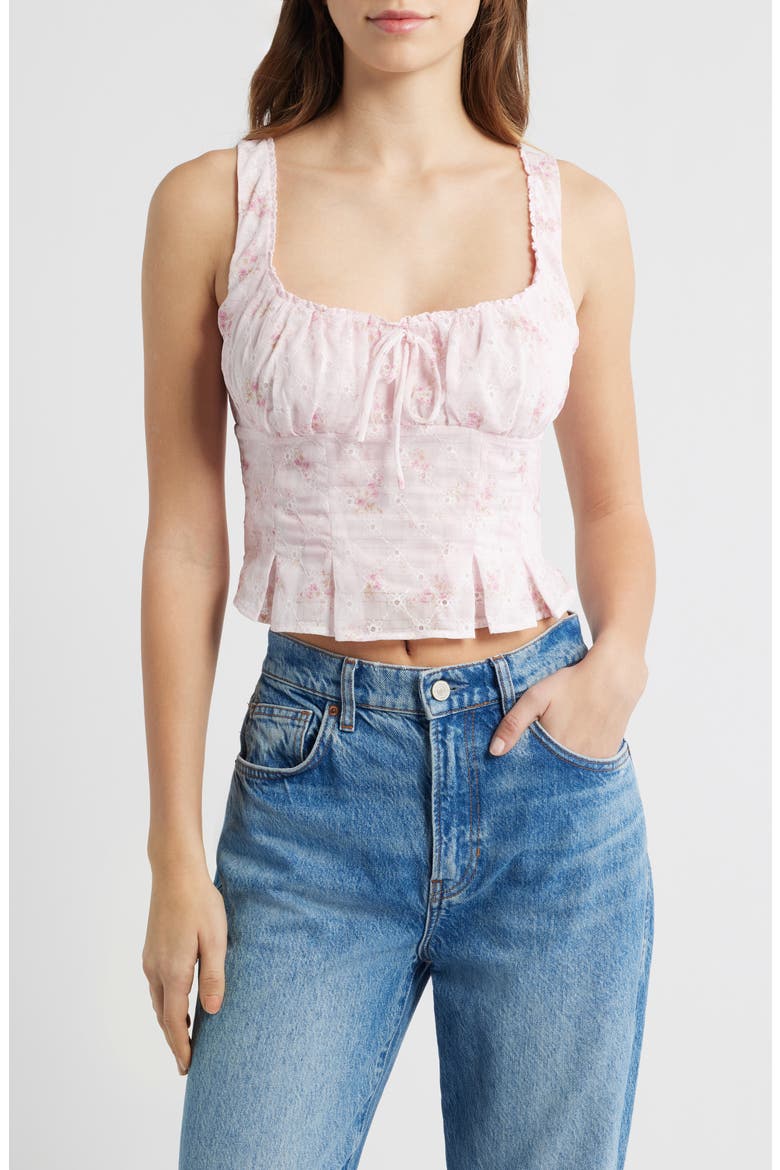 Floral Shirred Crop Top, Main, color, PINK DITSY
