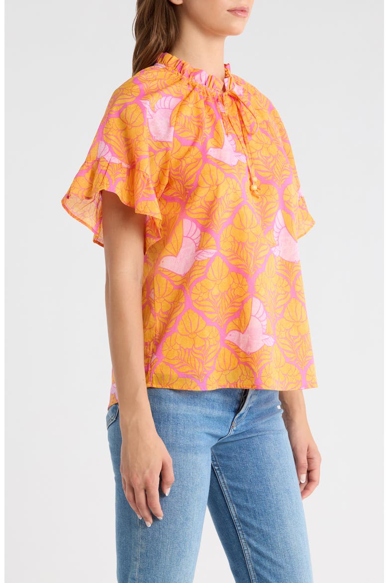 Jaidy Floral Erie Split Neck Cotton Top, Alternate, color, ORANGE-PINKS-MULTI