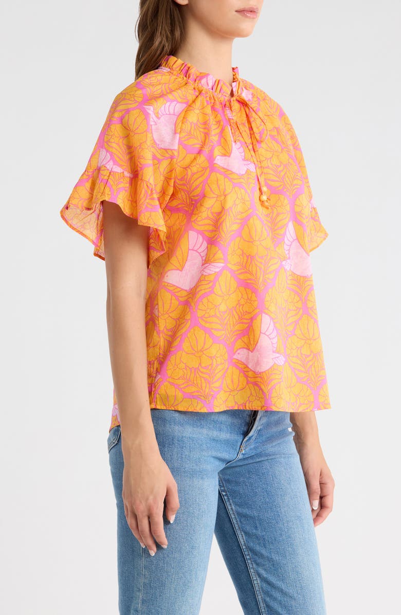 SUGARLIPS Jaidy Floral Erie Split Neck Cotton Top, Alternate, color, Orange-Pinks-Multi