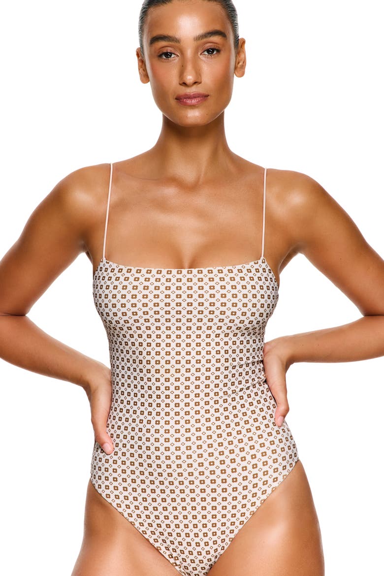 Love Notes Reversible Open Back One Piece Swimsuit, Alternate, color, Cream-Brown