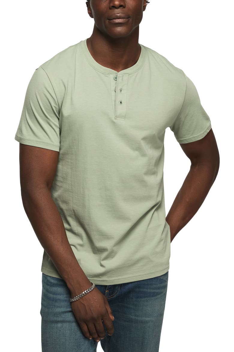 Solid Short Sleeve Cotton Henley, Main, color, LILY PAD