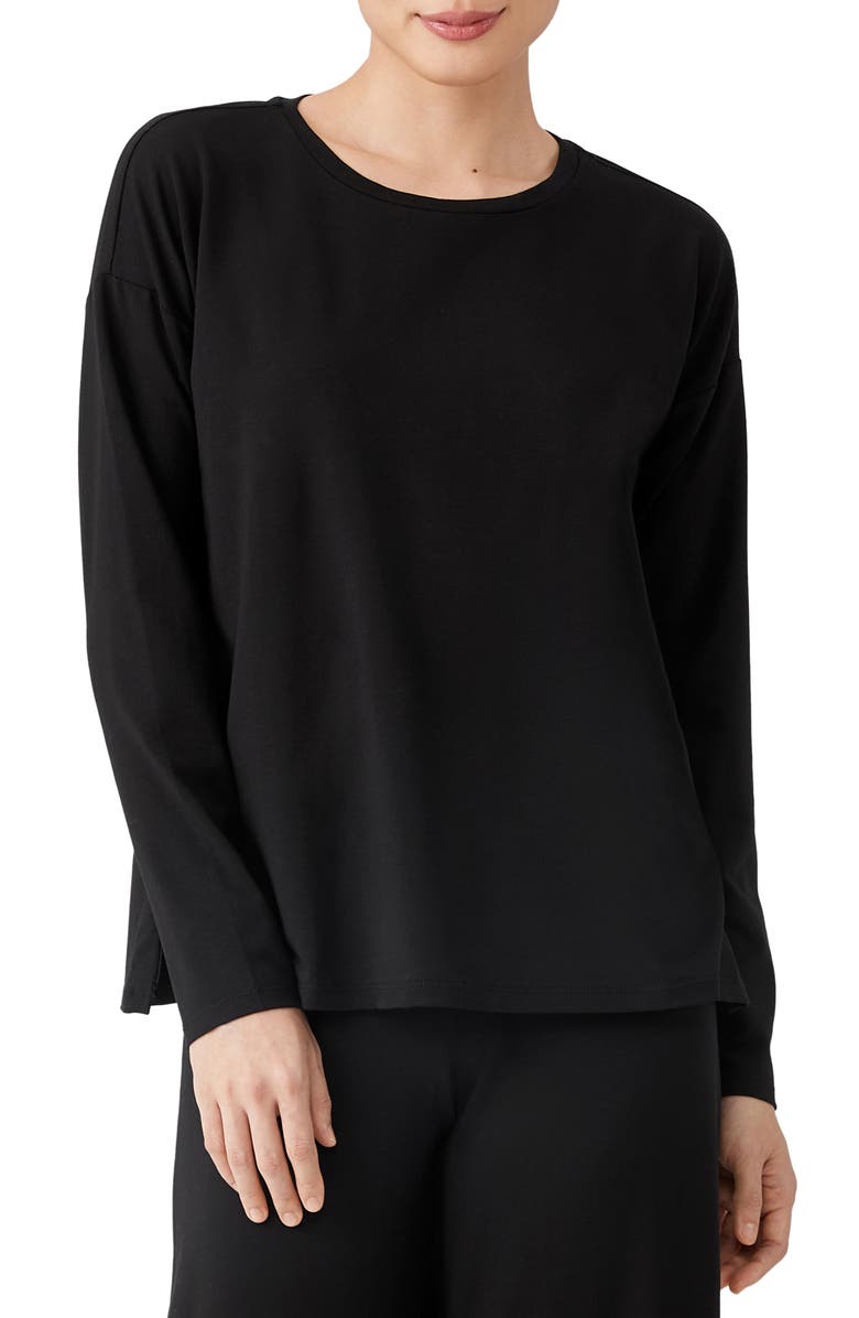 Eileen Fisher Stretch Jersey Top, Main, color, Black