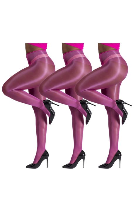 5-Pack Glossy Semi-Opaque Bold Color Tights