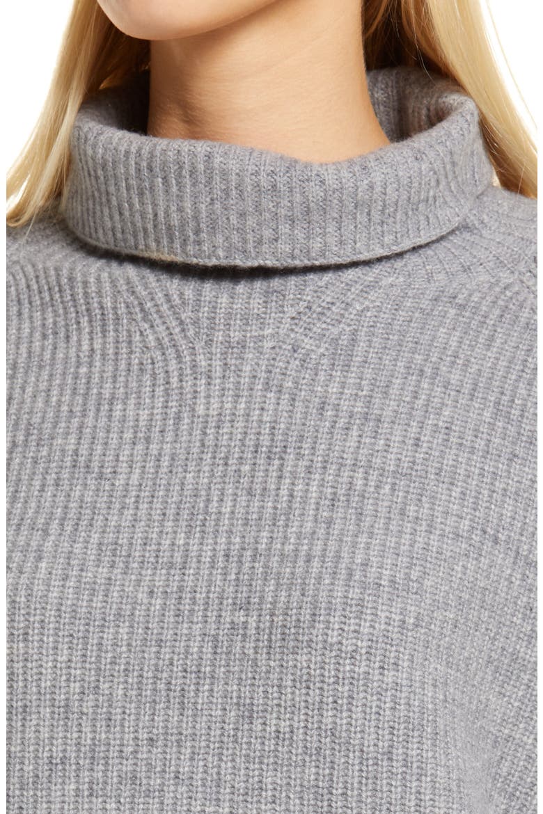 Puff Sleeve Wool & Cashmere Turtleneck Sweater, Alternate, color, GREY HEATHER