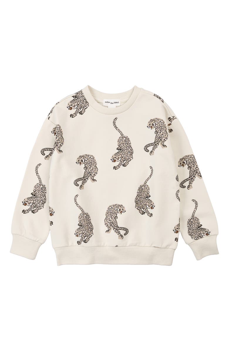 MILES THE LABEL Kids' Panther Print Cotton Sweatshirt, Main, color, Beige