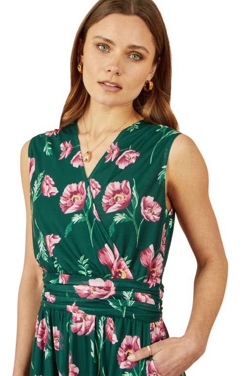 Yumi Mesh Stretch Midi Dress With Pockets In Green