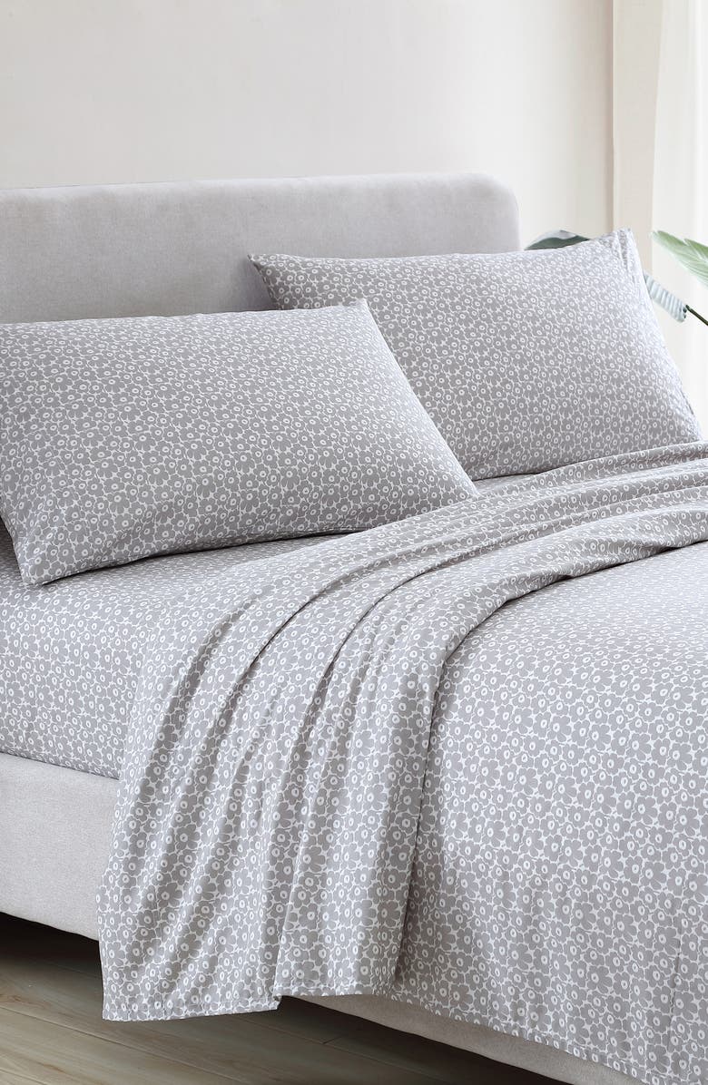 Marimekko Pikkuinen Unikko Floral Sheet Set, Alternate, color, Grey