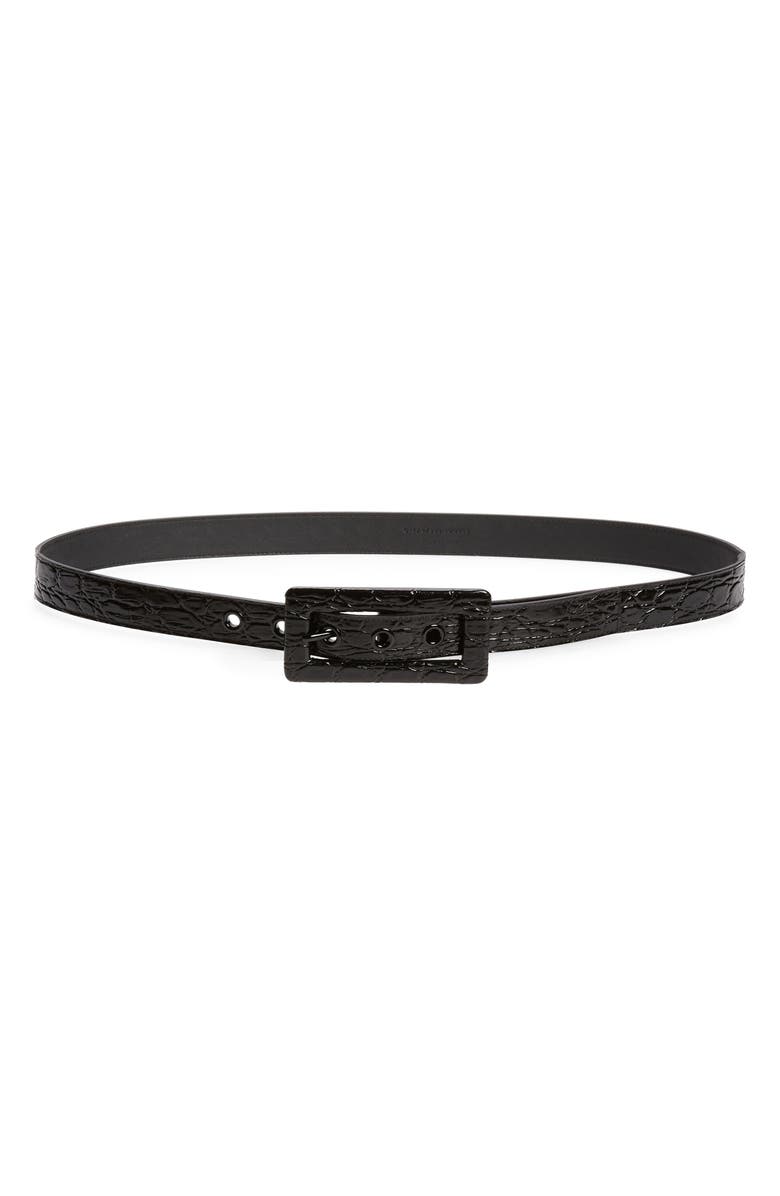 Saint Laurent Croc Embossed Leather Belt, Main, color, 