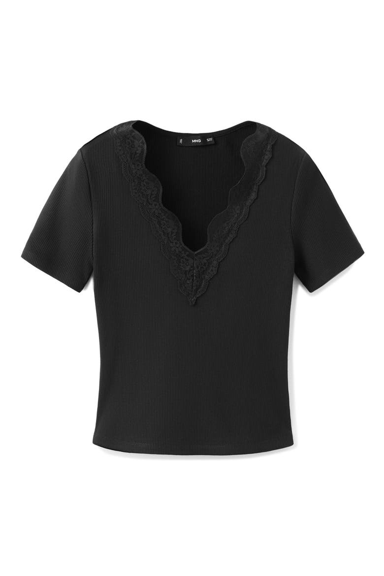 Lace Trim Rib Knit Crop Top, Alternate, color, BLACK