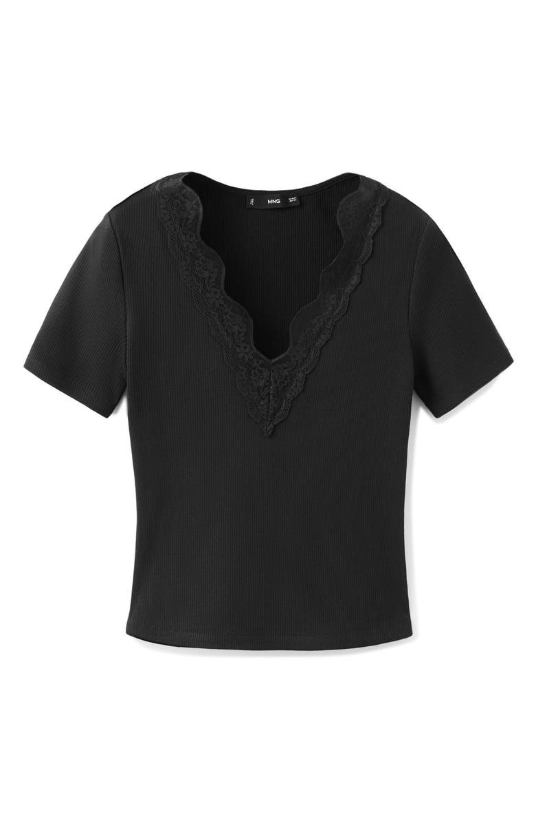MANGO Lace Trim Rib Knit Crop Top, Alternate, color, 
