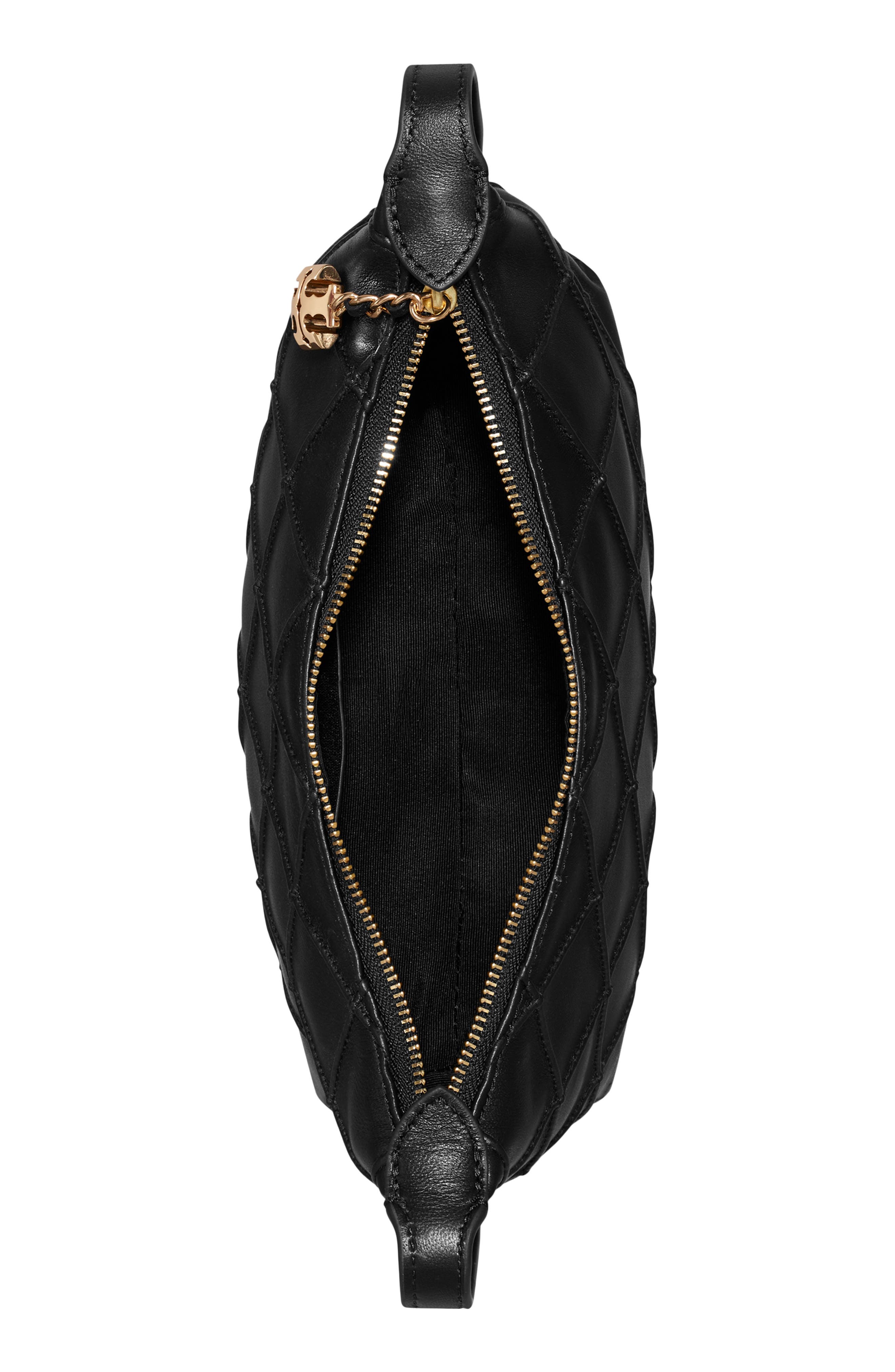 Tory Burch Fleming Pochette Quilted Leather Shoulder Bag, Alternate, color, Black