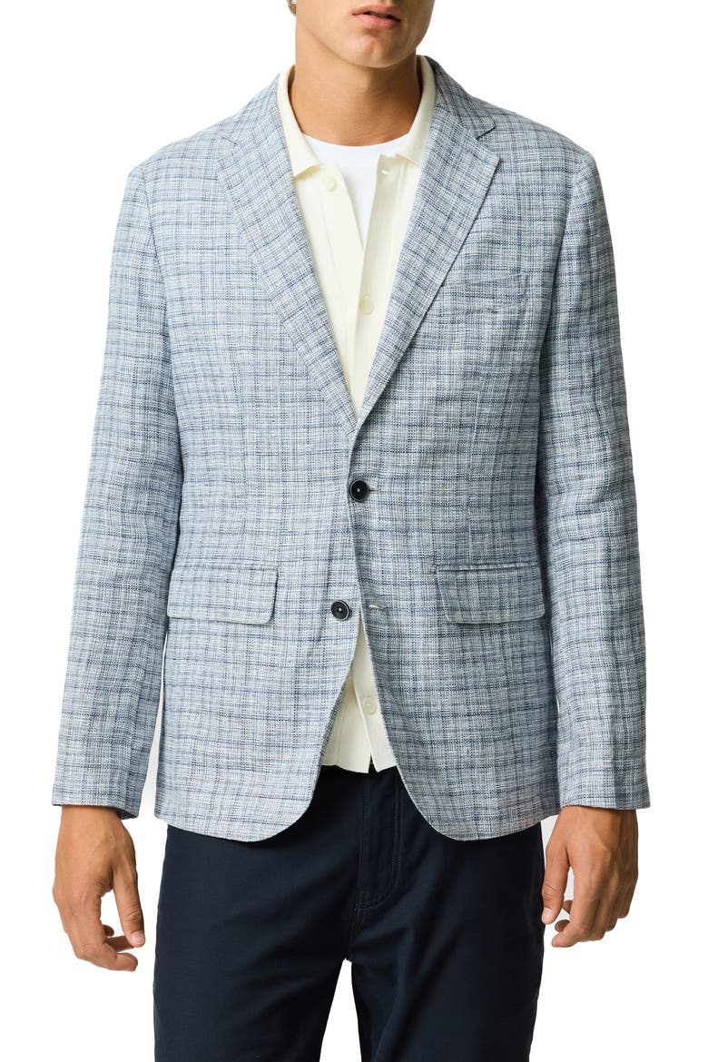 Charterhouse Sports Fit Plaid Linen Sport Coat, Main, color, INDIGO