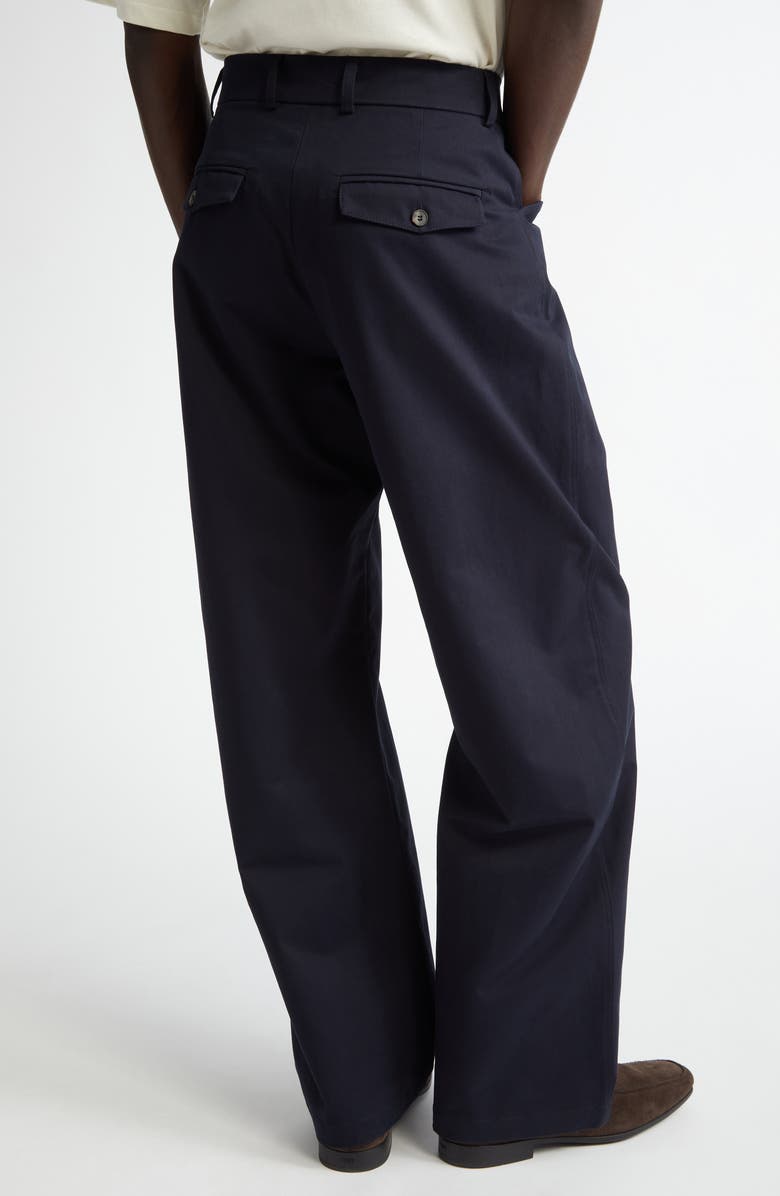 De Bonne Facture Wide Leg Brushed Cotton Work Pants, Alternate, color, Navy
