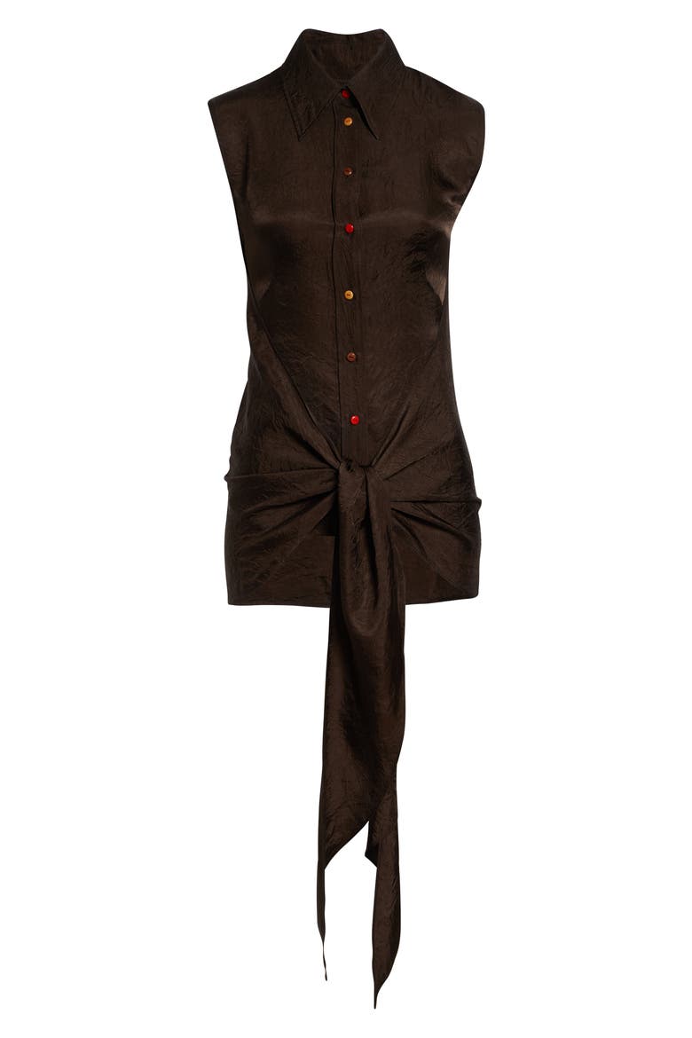 Ranger Sleeveless Tie Front Crinkle Satin Button-Up Shirt, Alternate, color, CEDAR