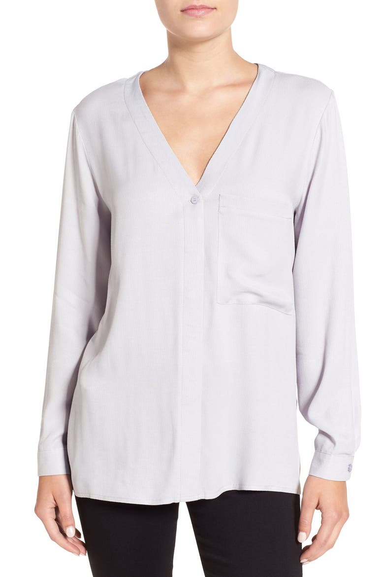 Wrap Back Long Sleeve Blouse, Main, color, CHARCOAL