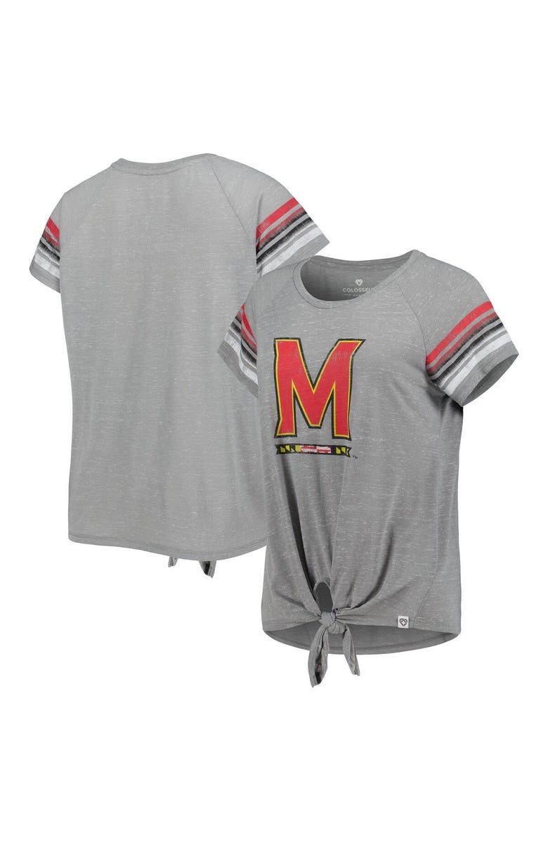 COLOSSEUM Women's Colosseum Heathered Gray Maryland Terrapins Boo You Raglan Knotted T-Shirt, Main, color, 