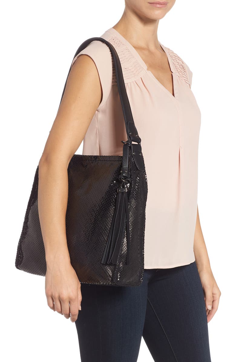 Sondra Roberts Snake Embossed Faux Leather Hobo, Alternate, color,
