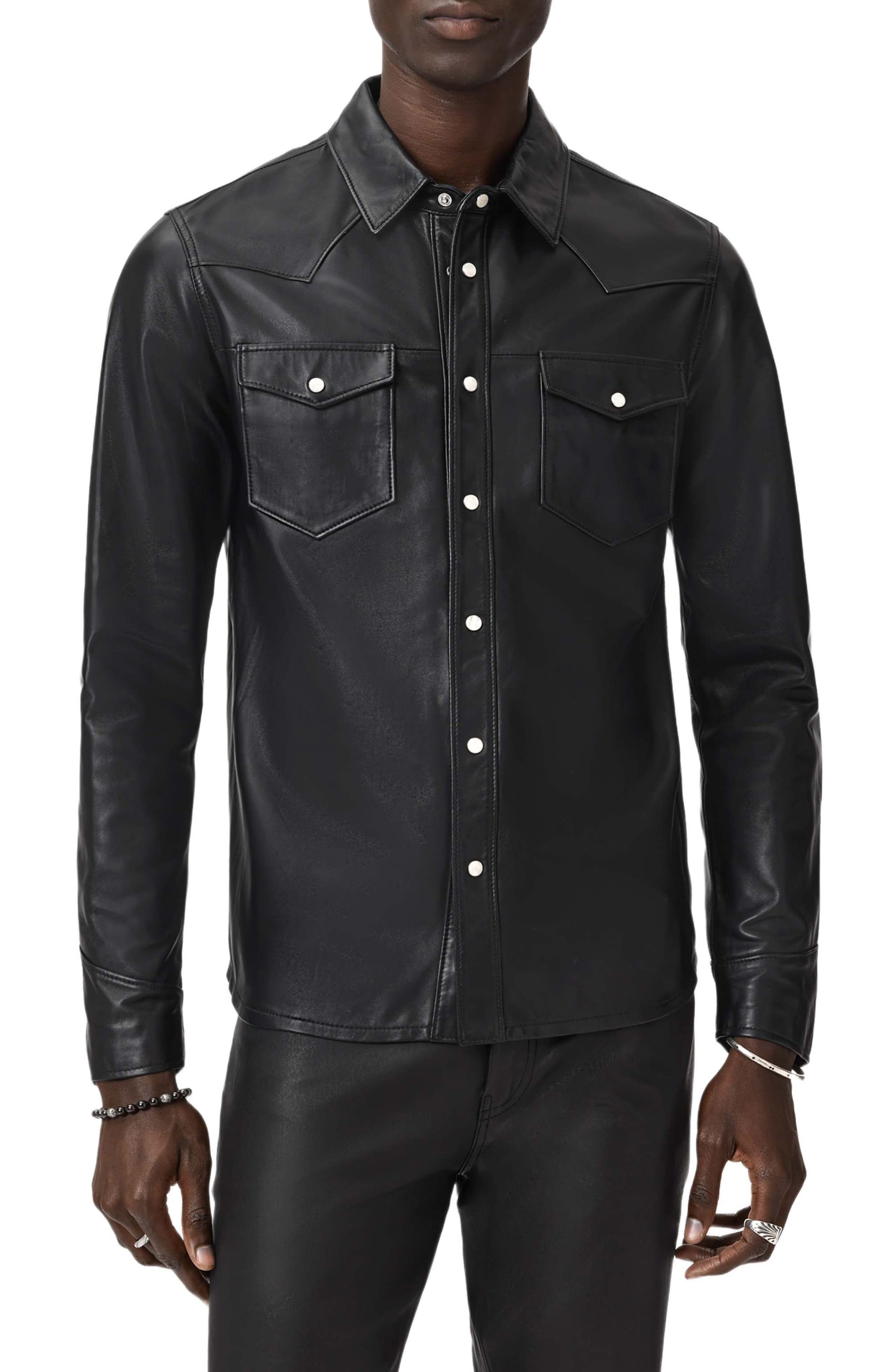 Sage Sheepskin Leather Shirt Jacket