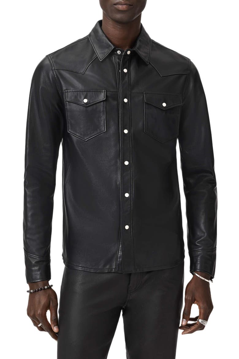 Sage Sheepskin Leather Shirt Jacket, Main, color, BLACK