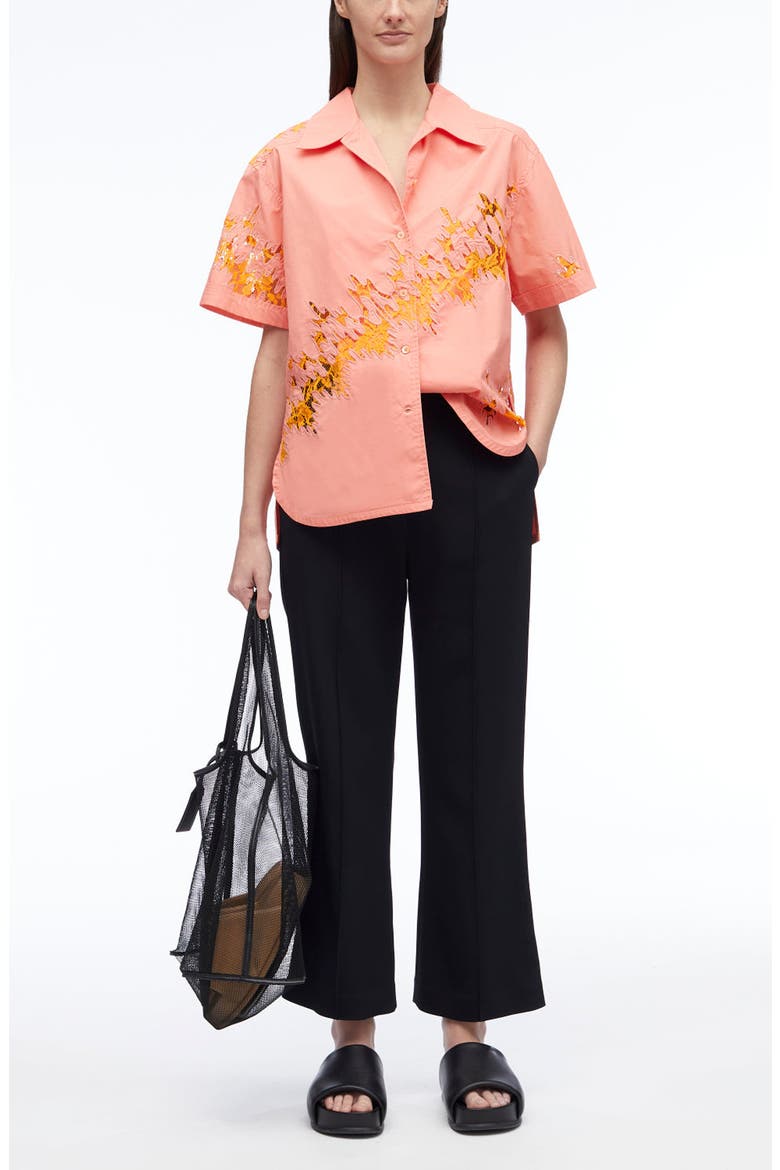 Squiggle Lace Camp Shirt, Alternate, color, PAPAYA-CLEMENTINE