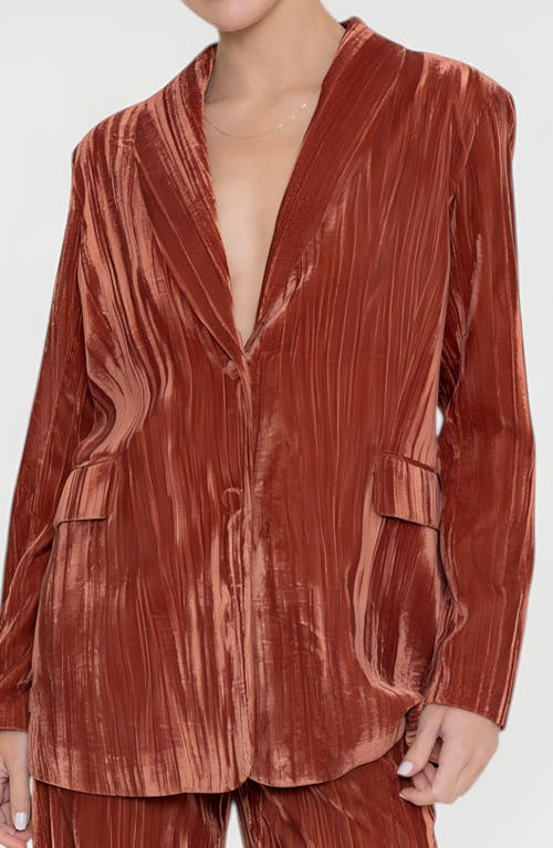 Modenaire Velvet Single-breasted Blazer With Shawl Collar And Flap Pockets In Brown