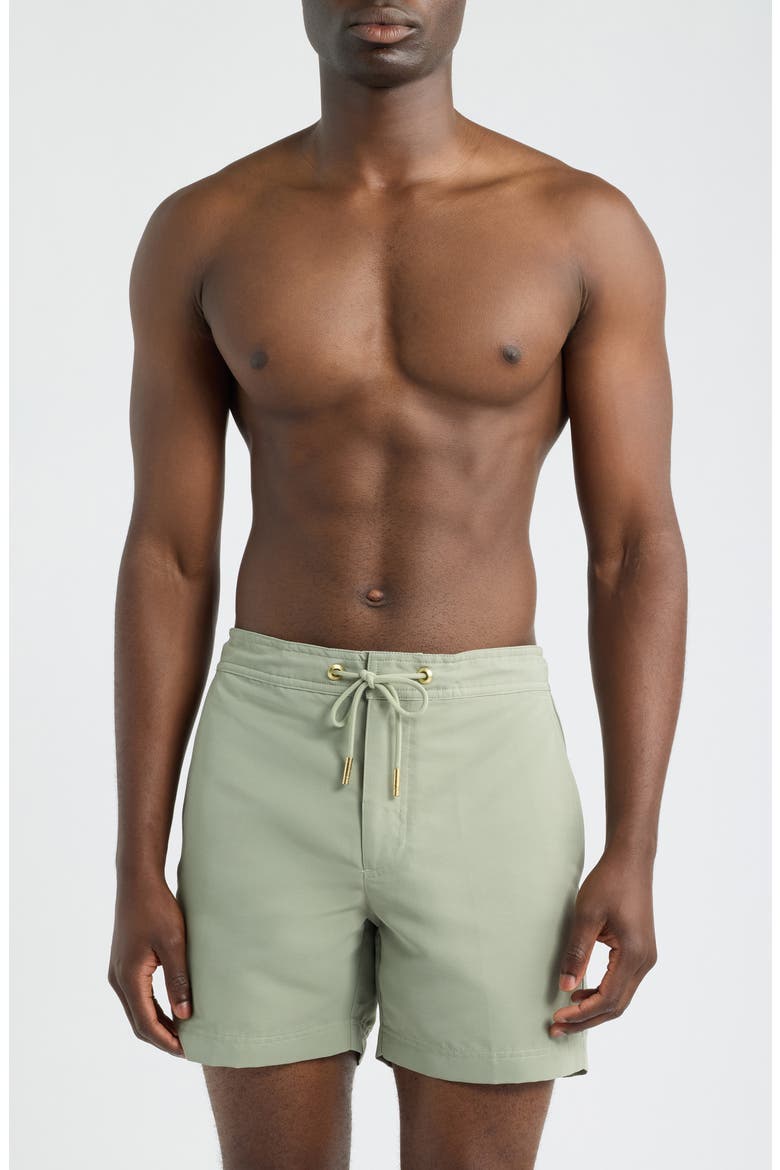 Oceano Solid Drawstring Swim Trunks, Main, color, SAGE