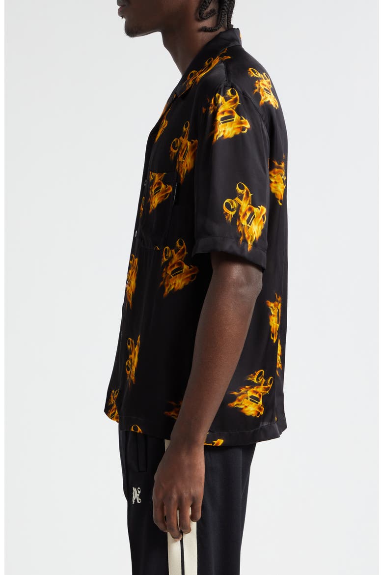 Burning Monogram Camp Shirt, Alternate, color, BLACK GOLD