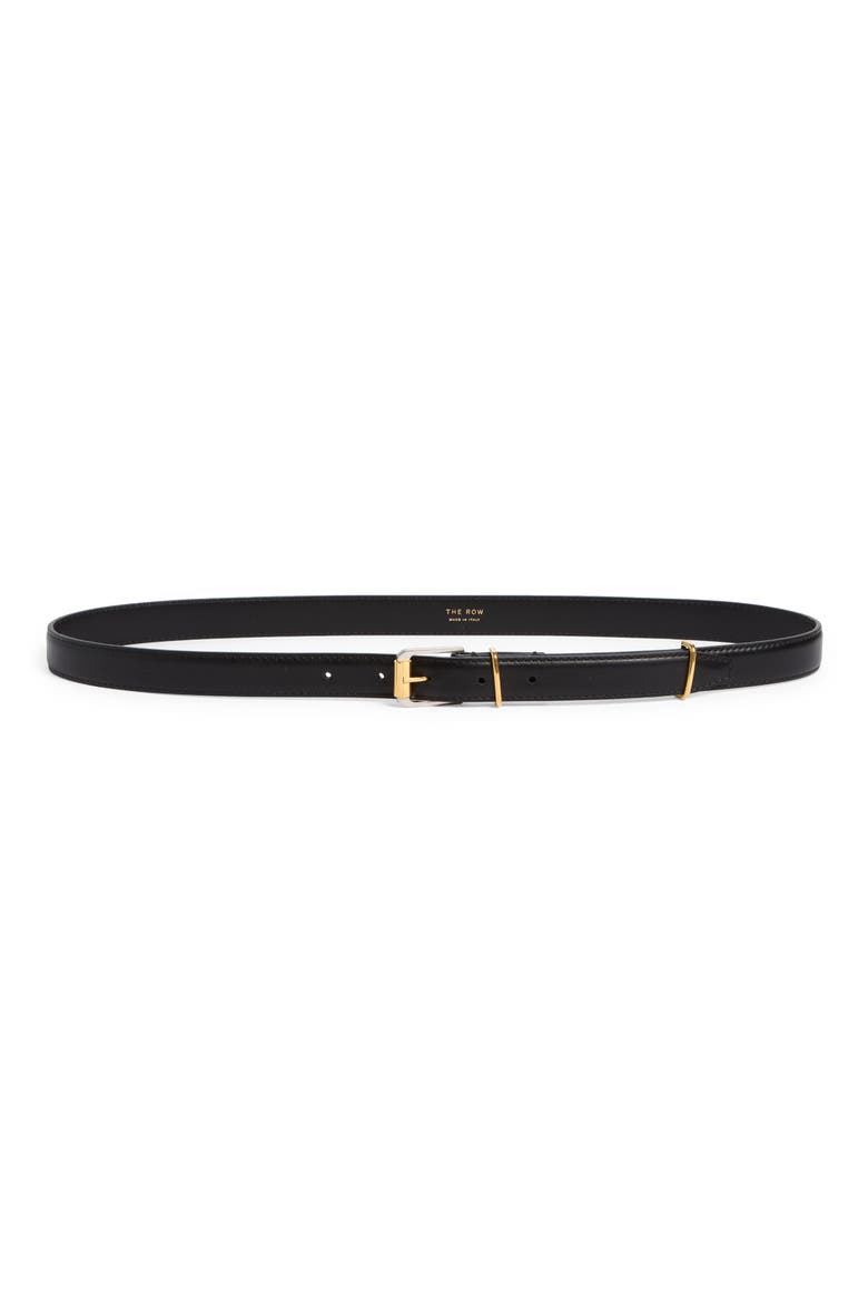 Two-Tone Buckle Leather Belt, Main, color, BLACK