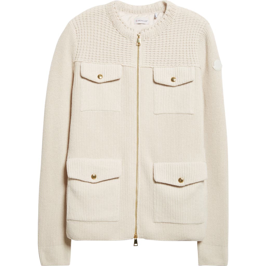 Moncler Virgin Wool Knit & Down Cardigan In Neutral