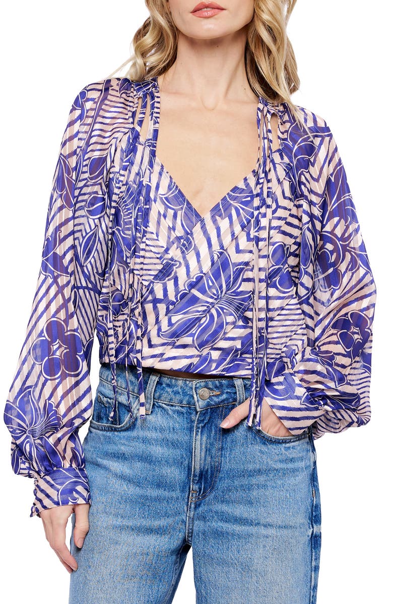 CIEBON Betty Print Split Neck Top, Main, color, Navy