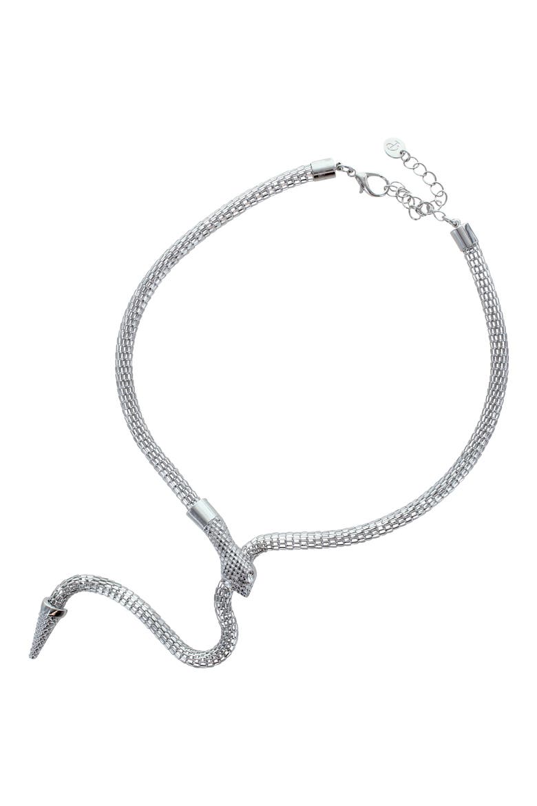 Snake Eyes Mesh Drop Necklace, Main, color, SILVER / CLEAR