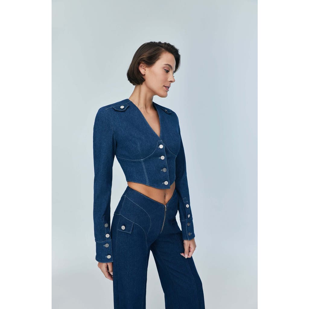Jendue US Myla Corset Denim Top - Stylish & Structured in Deep Blue  product