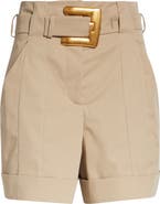 Balmain High Waist Belted Cotton Gabardine Shorts