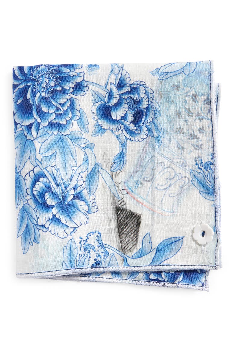 Print Linen Pocket Square, Main, color, BLUE