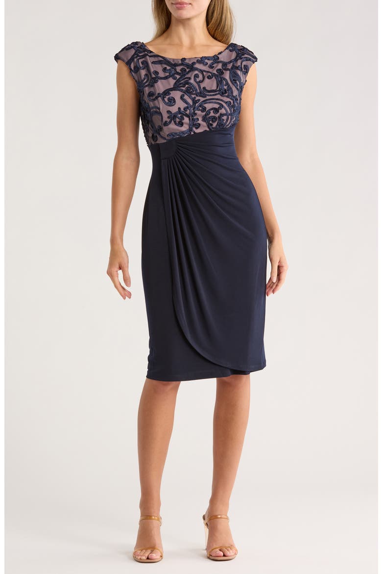 Soutache Bodice Cocktail Dress, Main, color, NAVY/MAUVE