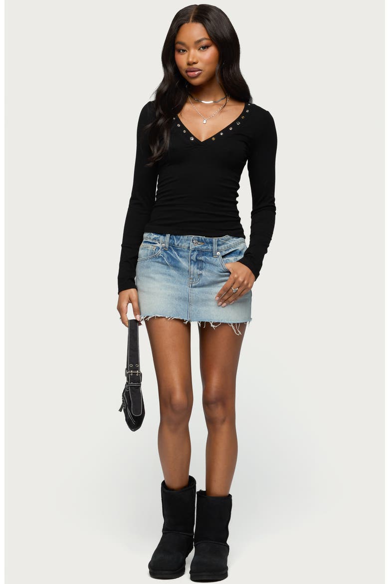 Rossie Studded Long Sleeve T-Shirt, Alternate, color, BLACK
