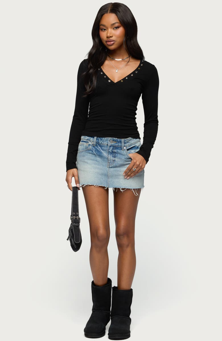 EDIKTED Rossie Studded Long Sleeve T-Shirt, Alternate, color, Black