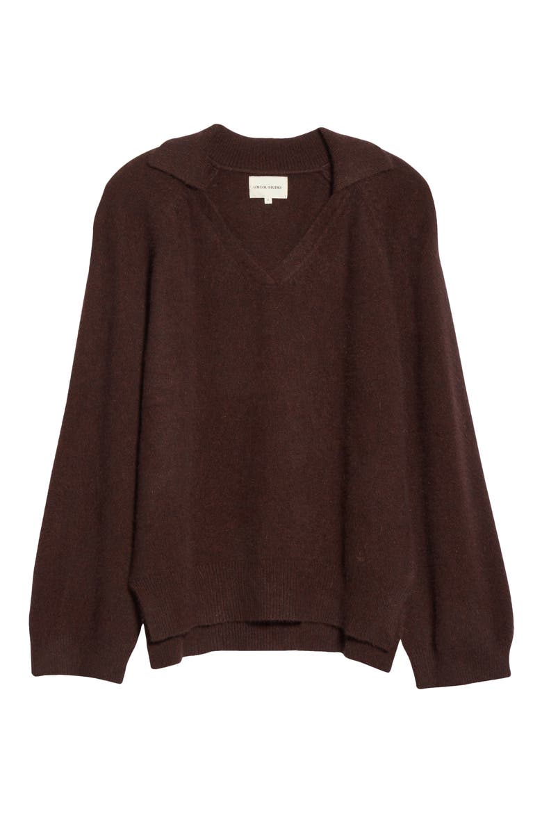 Loulou Studio Oversized Wool Blend Polo Sweater, Alternate, color, CHOCOLATE