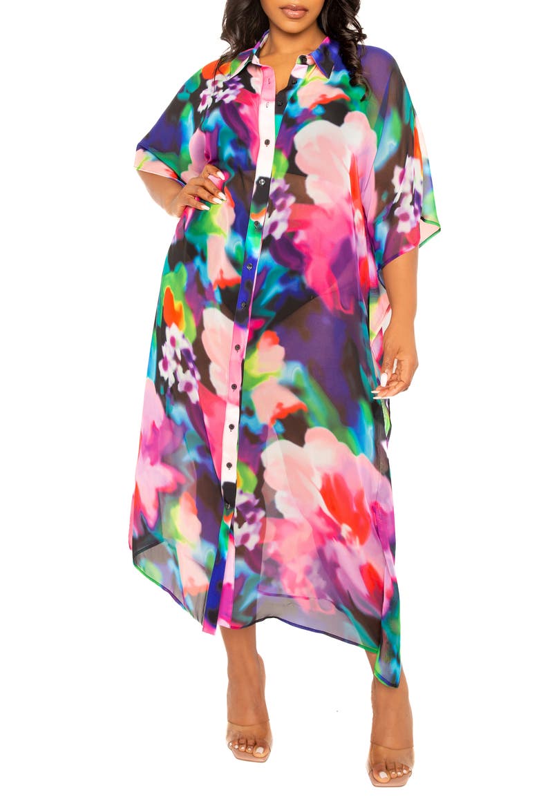 Print Cover-Up Shirtdress, Main, color, PINK MULTI