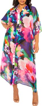 BUXOM COUTURE Print Cover-Up Shirtdress