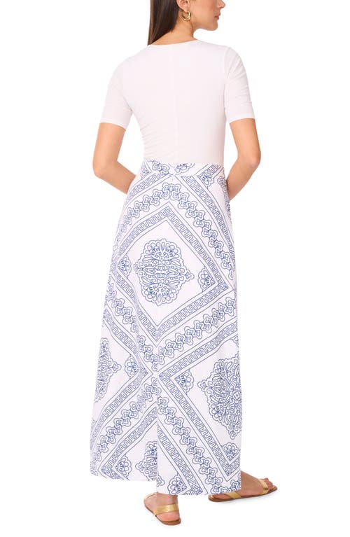 Shop Vince Camuto Print Linen Blend A-line Maxi Skirt In Lake Breeze