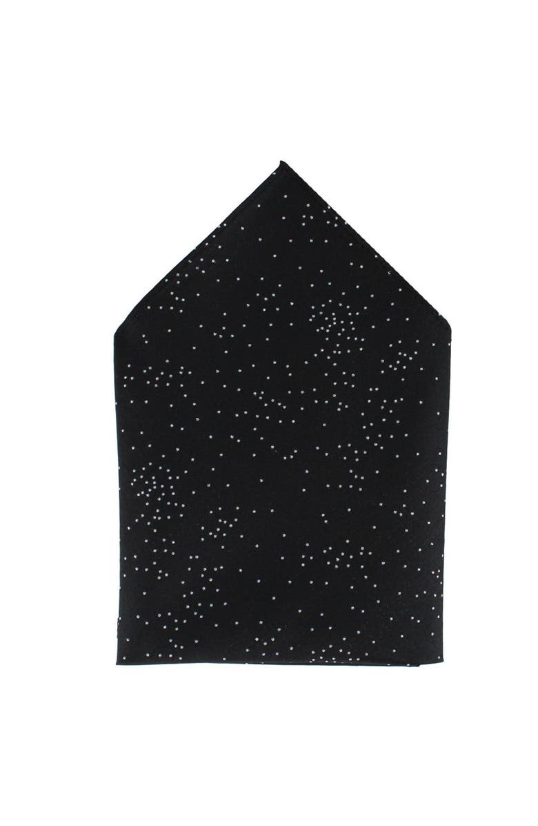 Trafalgar Mystere Metallic Star Light 12 x 12 Silk Pocket Square, Main, color, Black