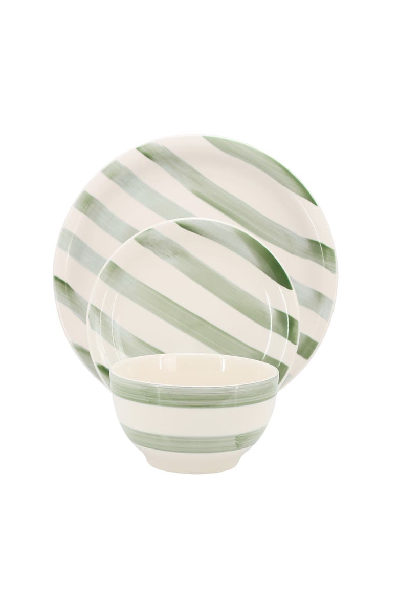 Kenwood Shores 12 Piece Stoneware Dinnerware Set, Alternate, color, Green